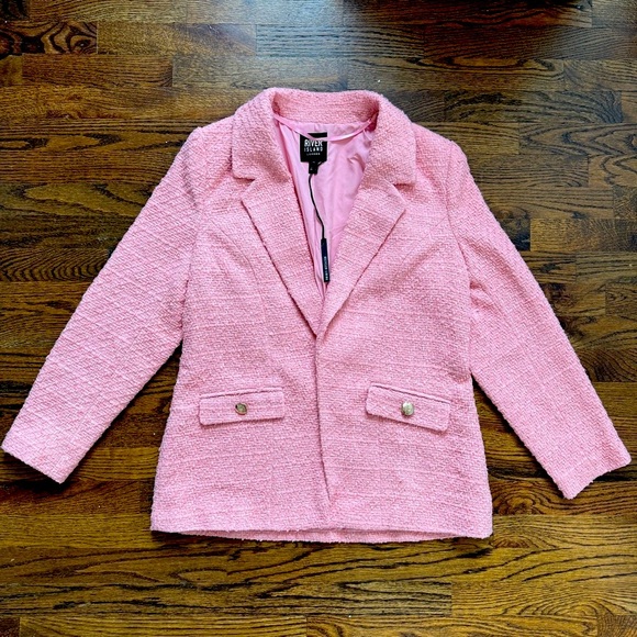 River Island Pink Tweed Blazer – Elegant Chanel-Inspired Style NWT - Picture 1 of 14